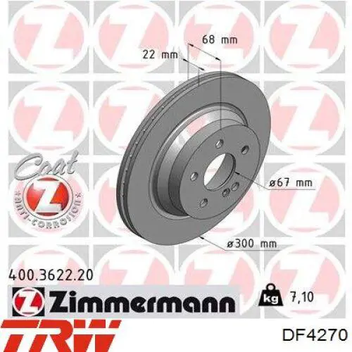 Disco de freno trasero TRW DF4270 precio, desde 39,29 EUR