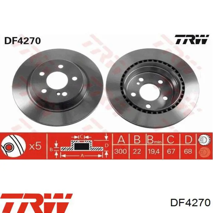 DF4270 TRW disco de freno trasero