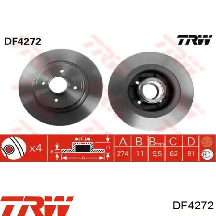 DF4272 TRW disco de freno trasero