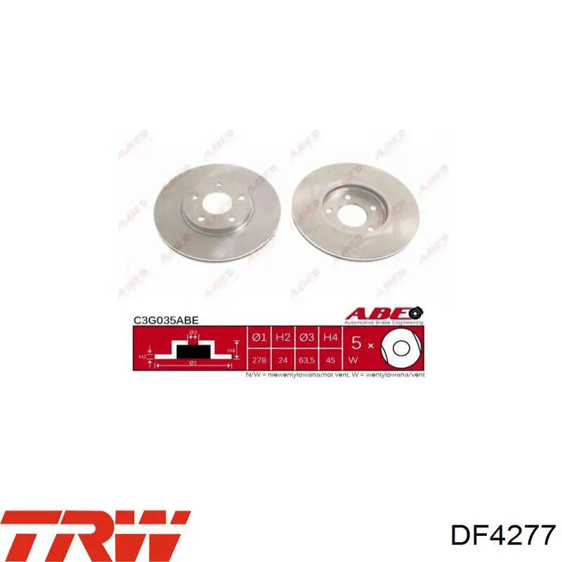 Disco de freno delantero TRW DF4277