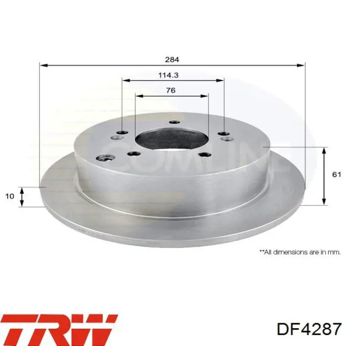 Disco de freno trasero DF4287 TRW