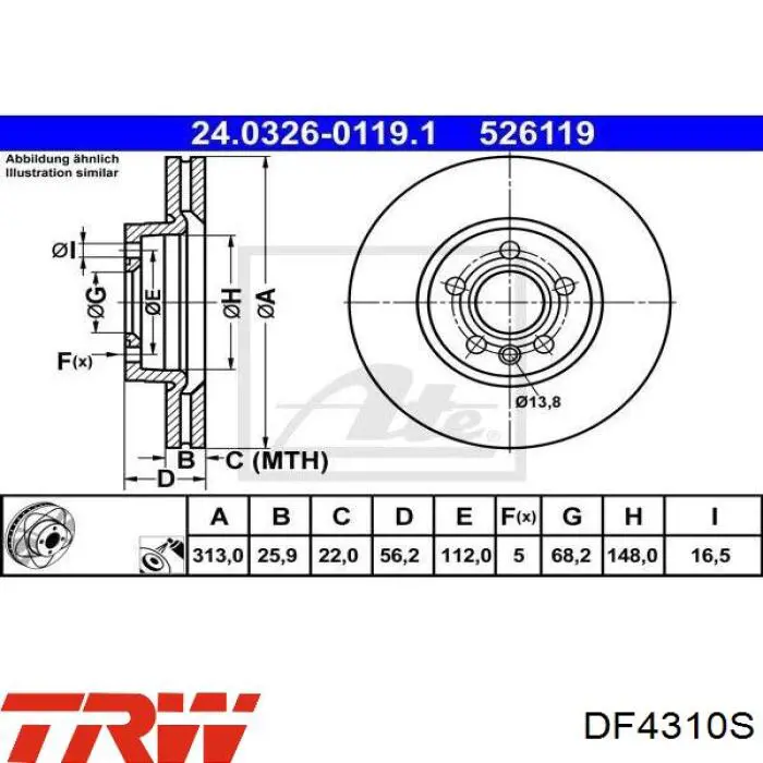 Comprar DF4310S TRW Freno de disco delantero