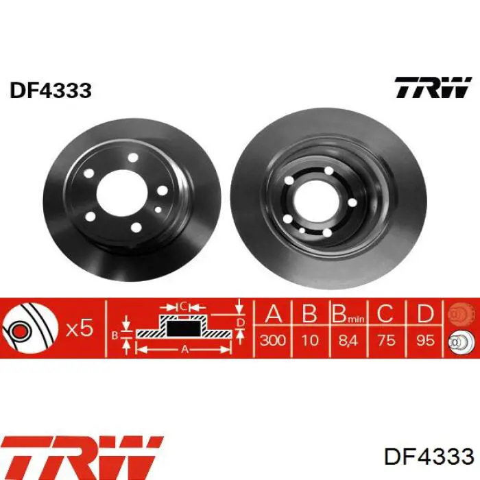 DF4333 TRW disco de freno trasero