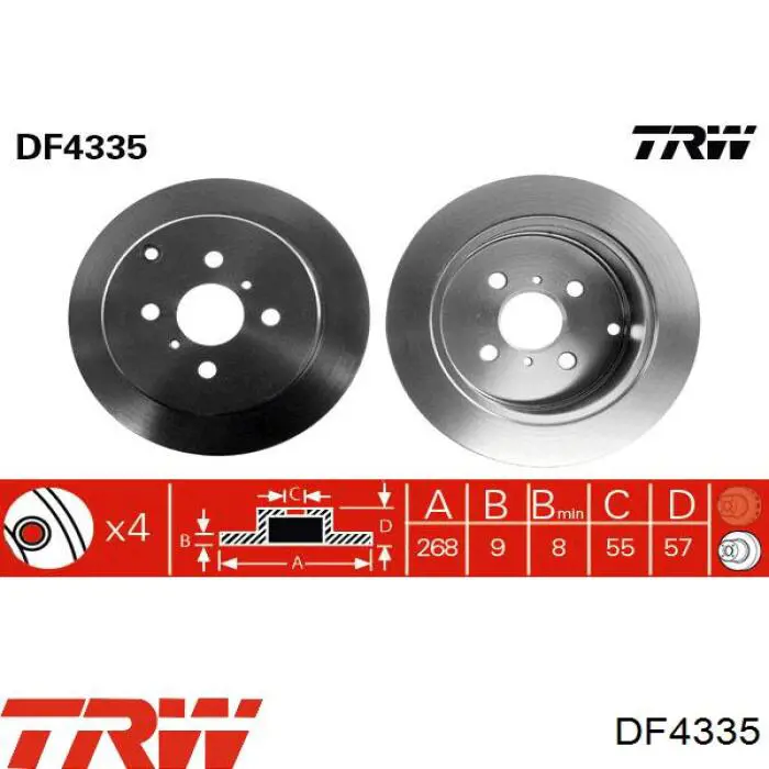 DF4335 TRW disco de freno trasero