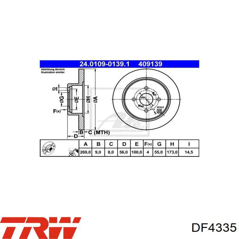 Disco de freno trasero DF4335 TRW