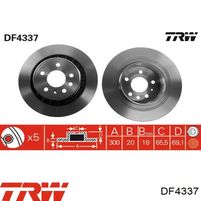 DF4337 TRW disco de freno trasero