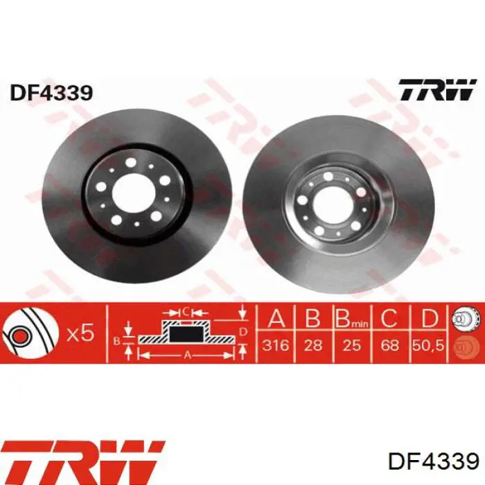 DF4339 TRW disco de freno delantero