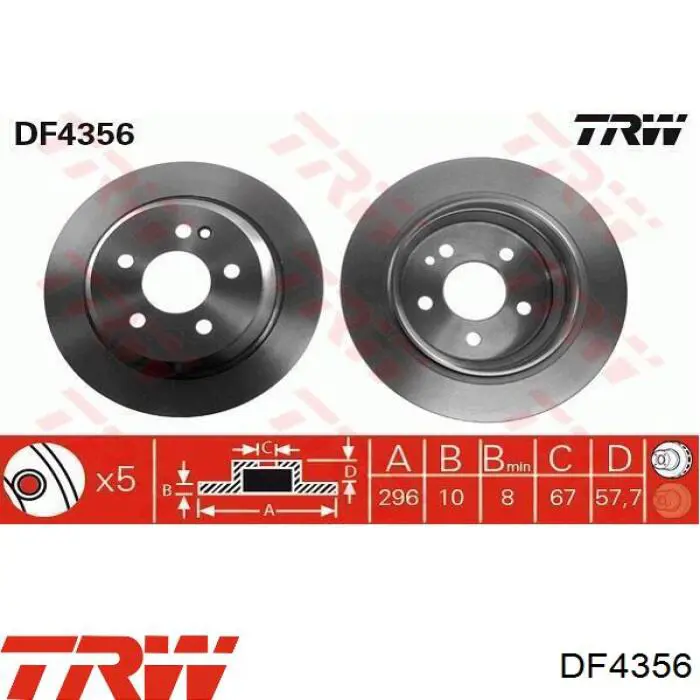 DF4356 TRW disco de freno trasero