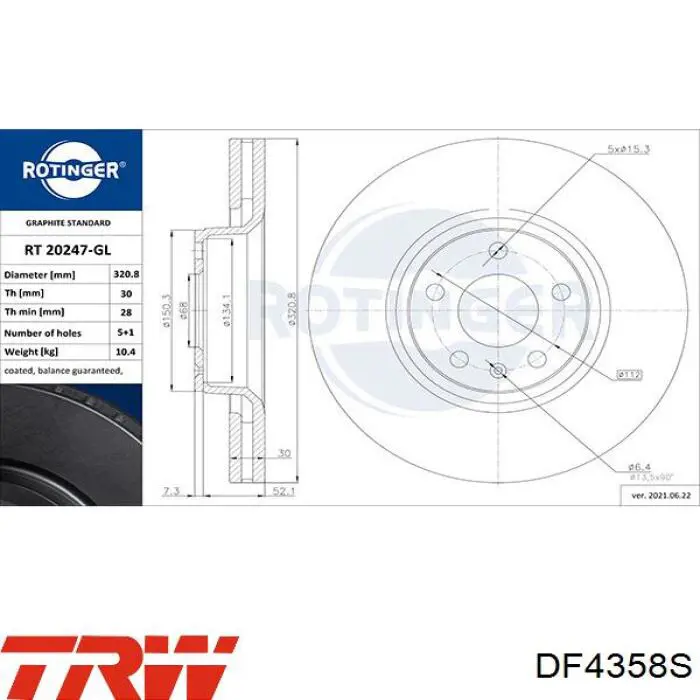 Disco de freno DF4358S TRW