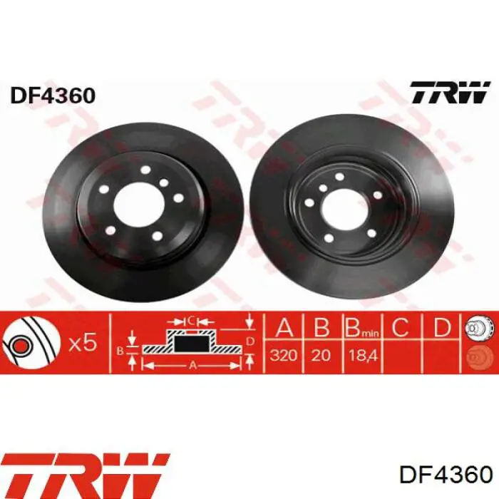 DF4360 TRW disco de freno trasero