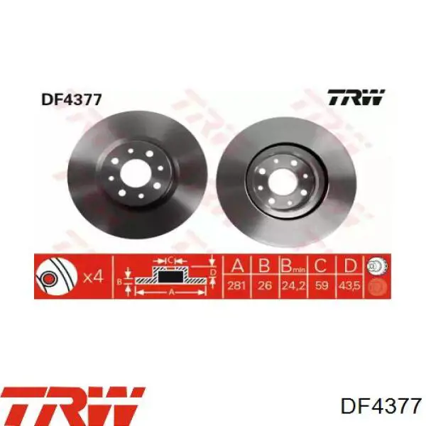 Disco de freno delantero TRW DF4377