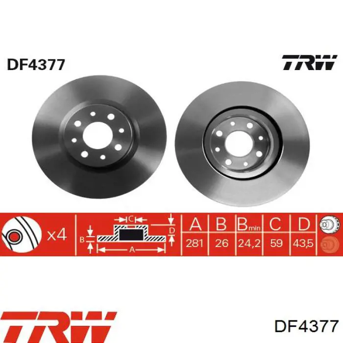 DF4377 TRW disco de freno delantero