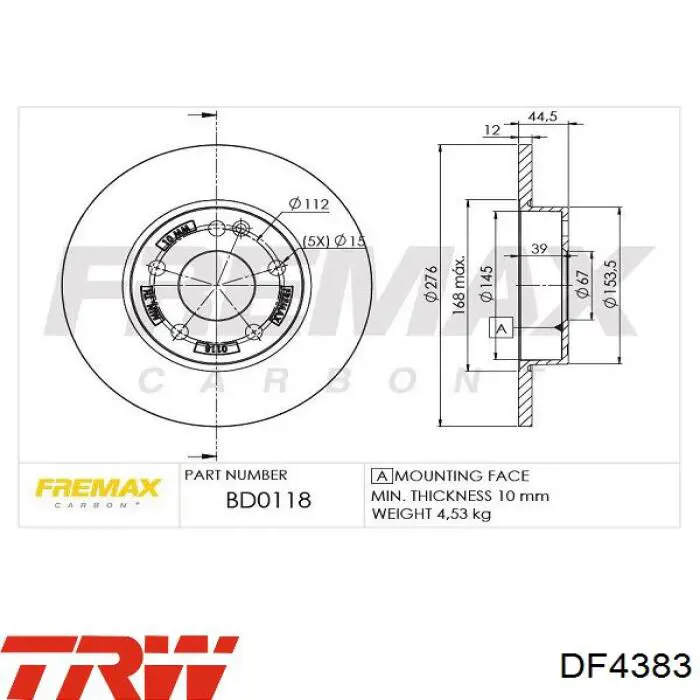 Disco de freno delantero TRW DF4383