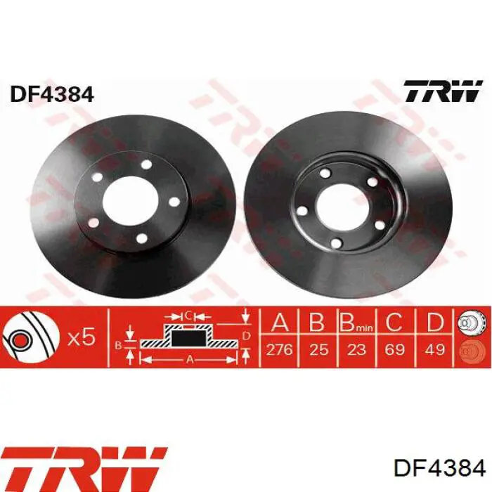 DF4384 TRW disco de freno delantero