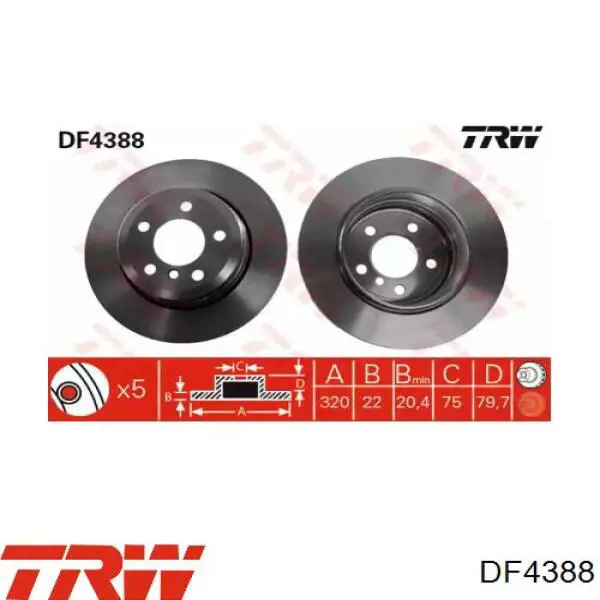 DF4388 TRW disco de freno trasero