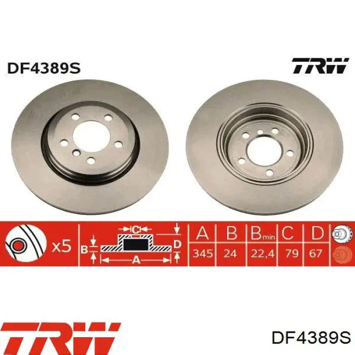 DF4389S TRW disco de freno trasero