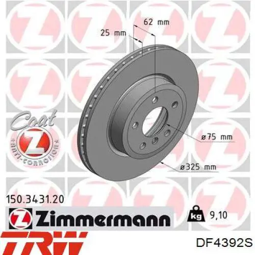 Disco de freno DF4392S TRW