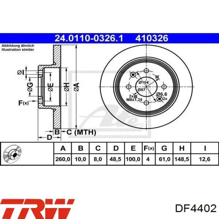Disco de freno trasero DF4402 TRW
