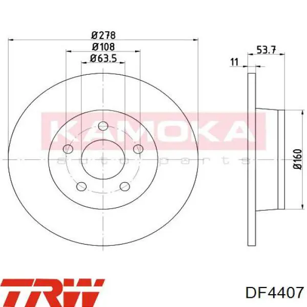 Disco de freno trasero DF4407 TRW
