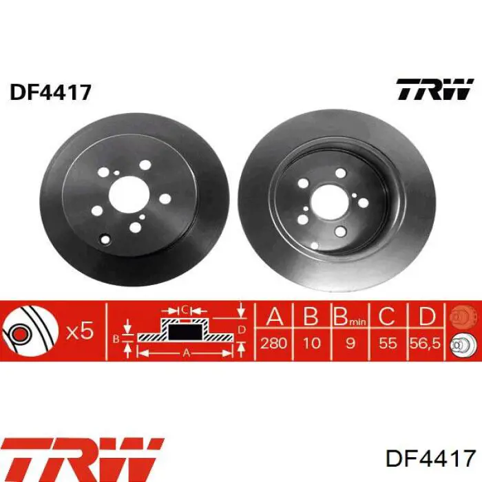 DF4417 TRW disco de freno trasero