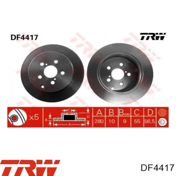 Disco de freno trasero DF4417 TRW