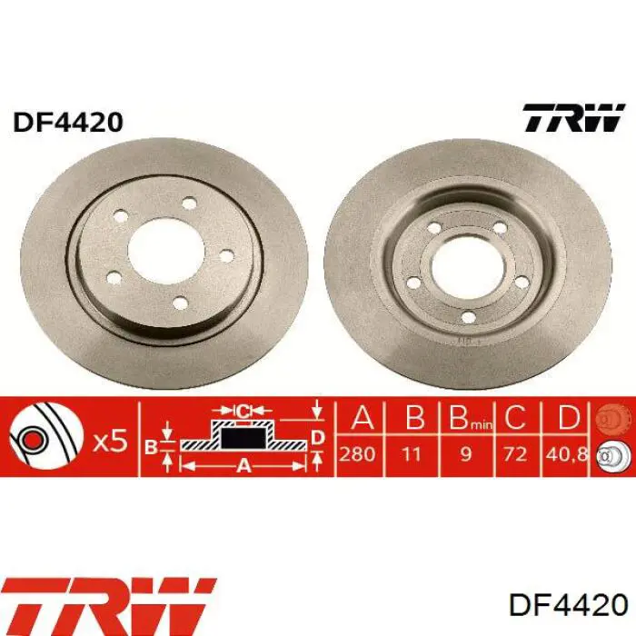 DF4420 TRW disco de freno trasero