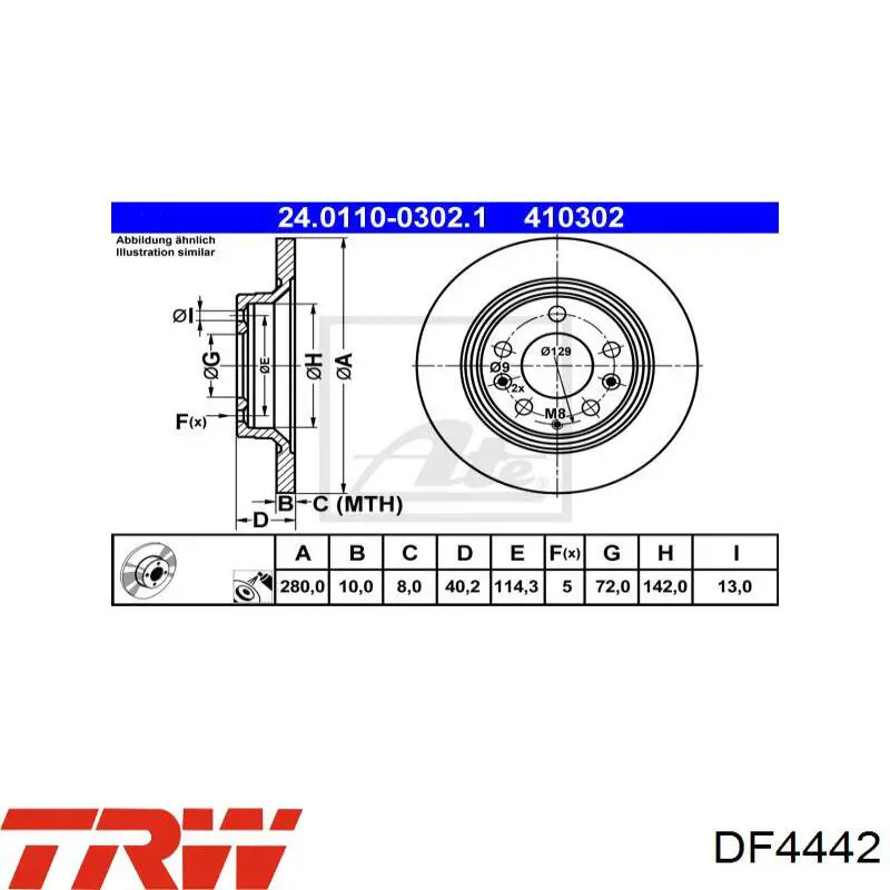 Disco de freno trasero DF4442 TRW