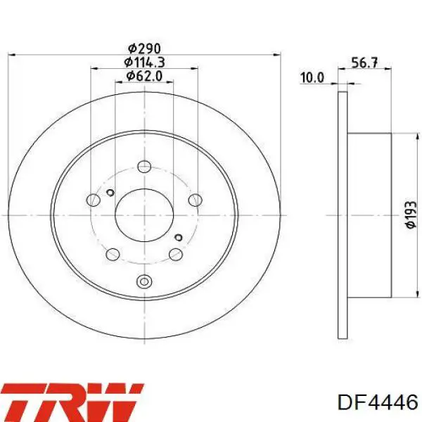 Disco de freno trasero DF4446 TRW