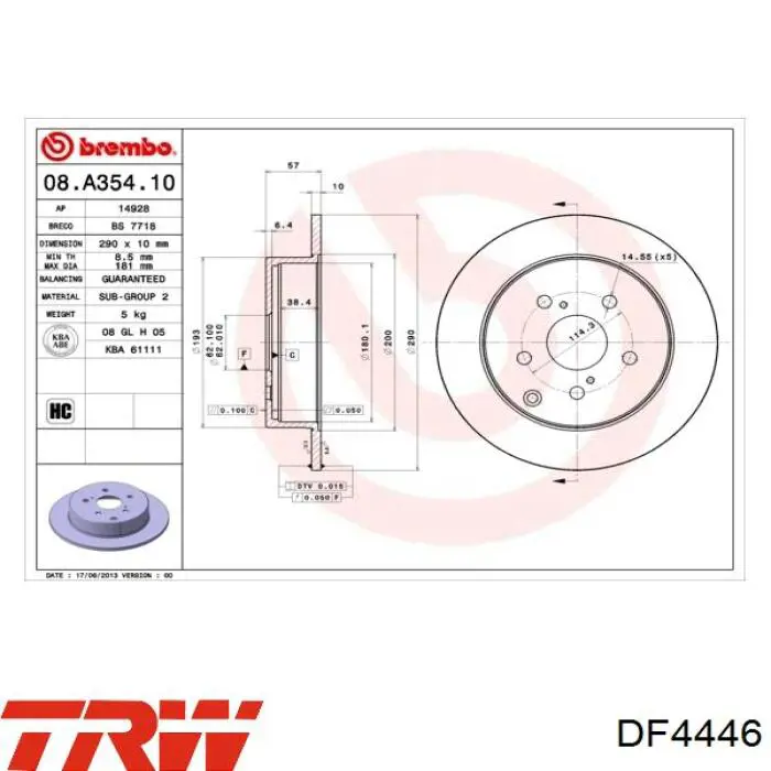 Disco de freno trasero TRW DF4446 precio, desde 40,20 EUR