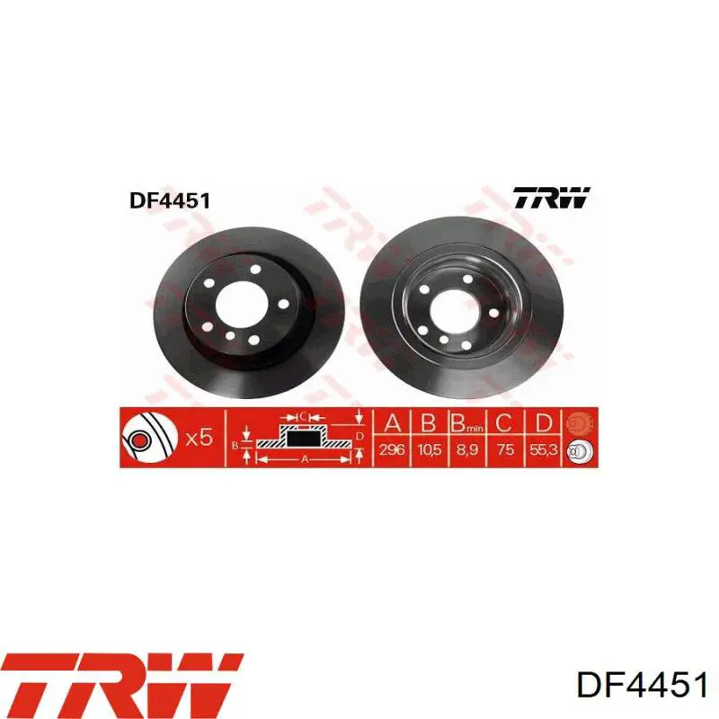 Disco de freno trasero DF4451 TRW