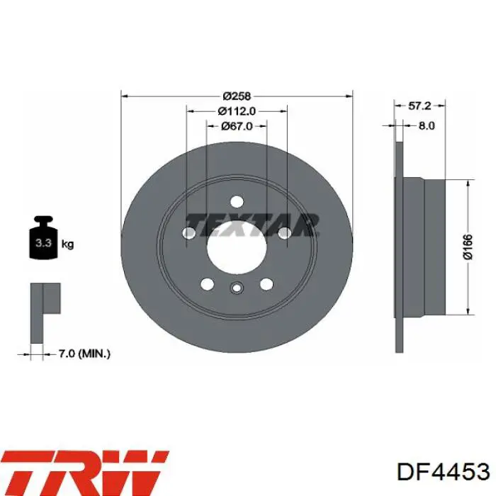 Disco de freno trasero DF4453 TRW