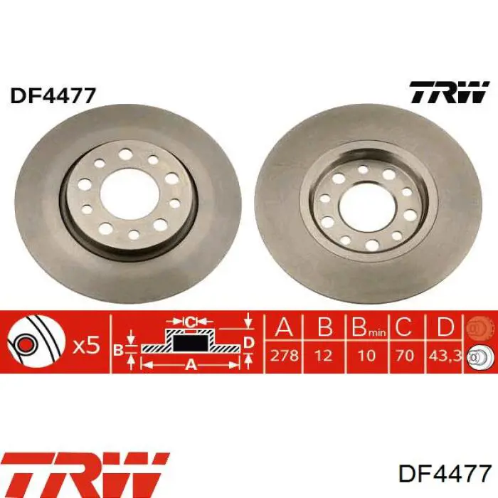 DF4477 TRW disco de freno trasero