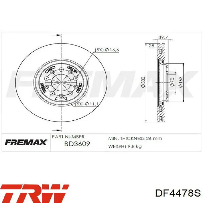 Comprar DF4478S TRW Freno de disco delantero