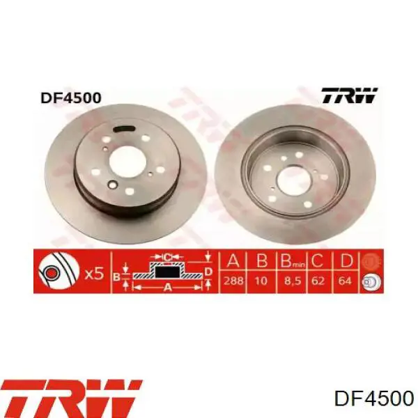 Disco de freno trasero DF4500 TRW