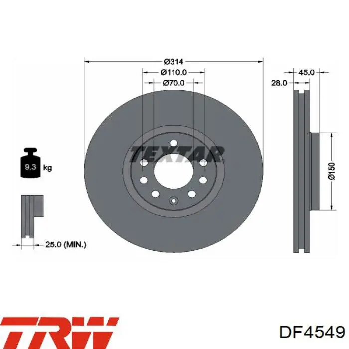 Disco de freno delantero Opel 93175606