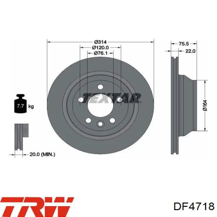 DF4718 TRW disco de freno trasero