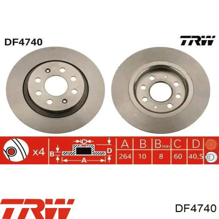 DF4740 TRW disco de freno trasero