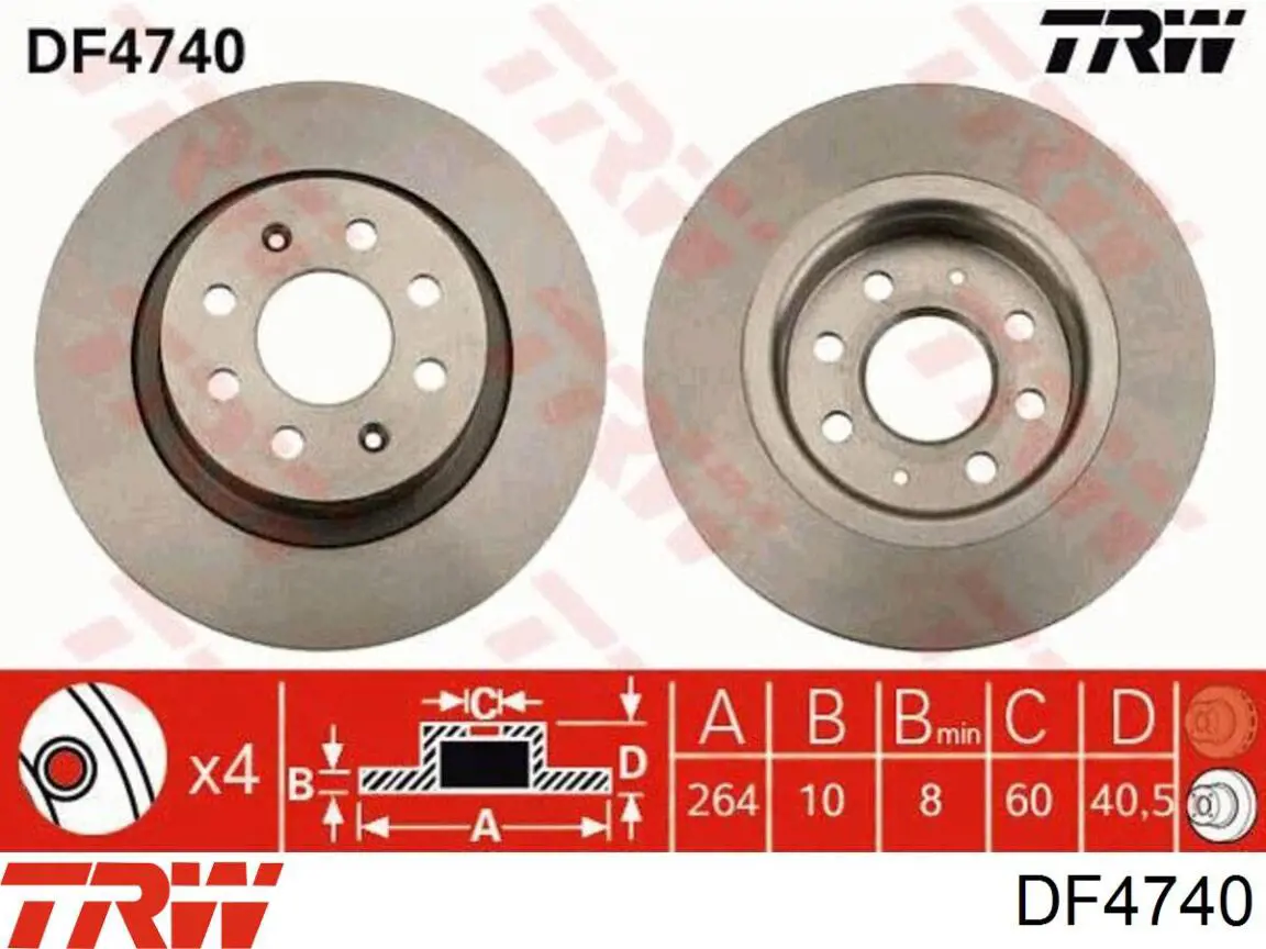 Disco de freno trasero DF4740 TRW