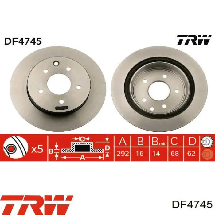 DF4745 TRW disco de freno trasero