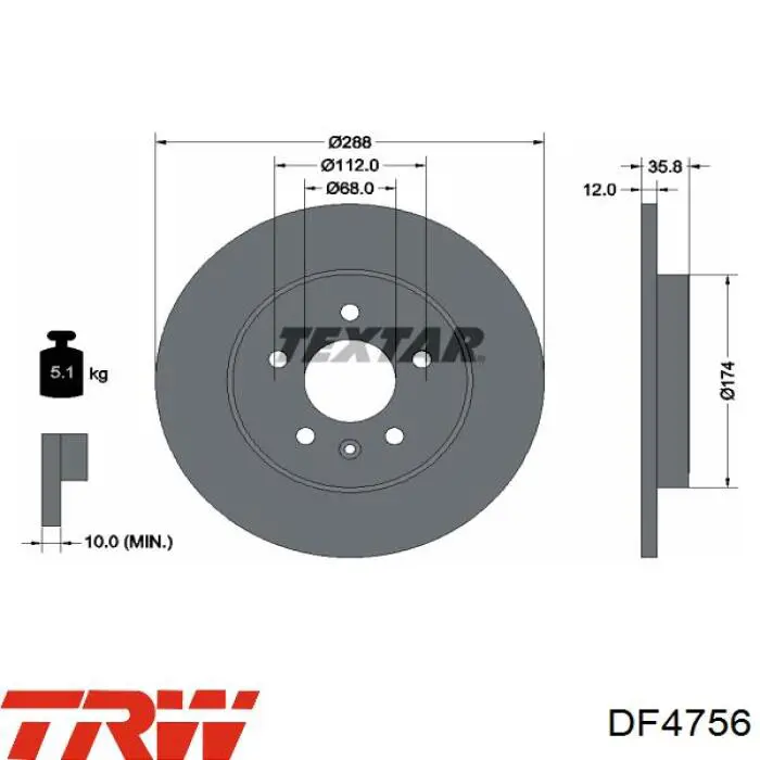 Comprar DF4756 TRW Disco de freno trasero