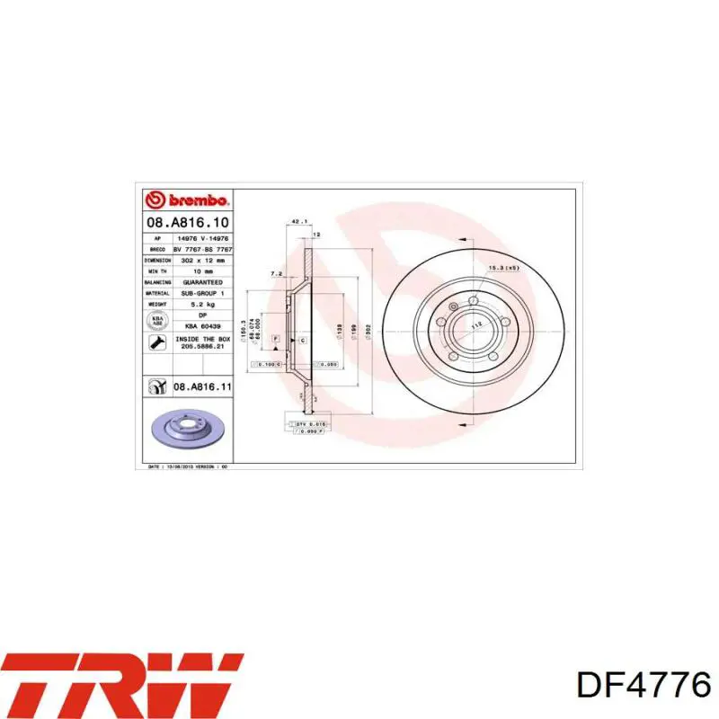 Disco de freno trasero TRW DF4776 precio, desde 43,32 EUR