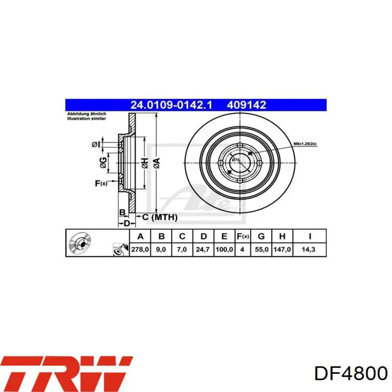 Comprar DF4800 TRW Disco de freno trasero