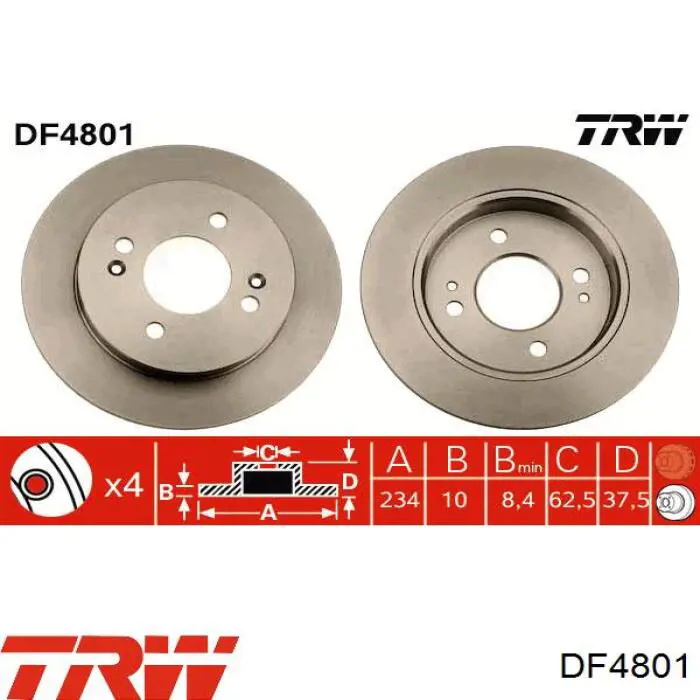 DF4801 TRW disco de freno trasero