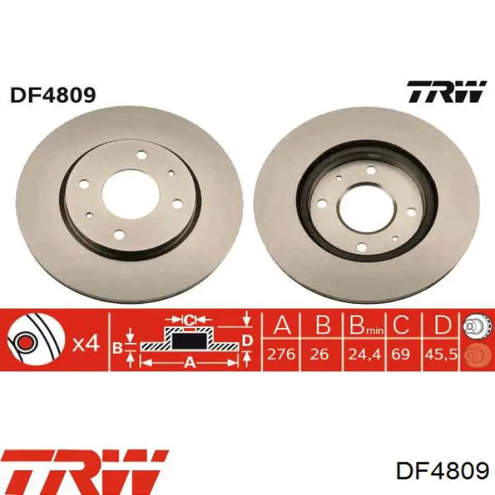 DF4809 TRW disco de freno delantero