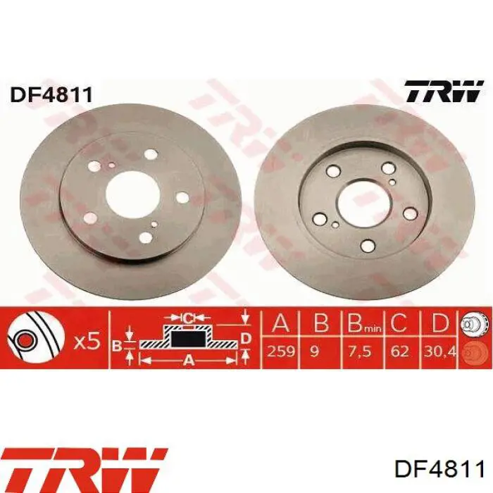 DF4811 TRW disco de freno trasero
