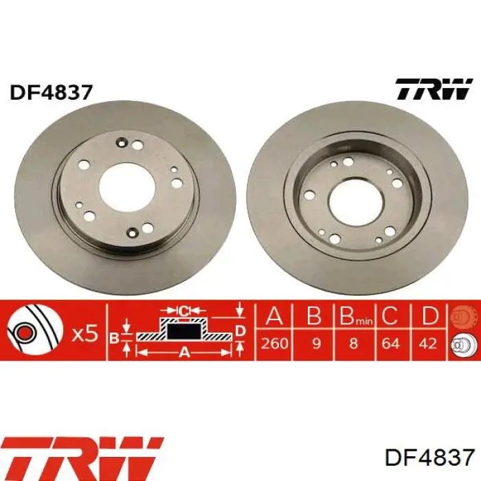 DF4837 TRW disco de freno trasero