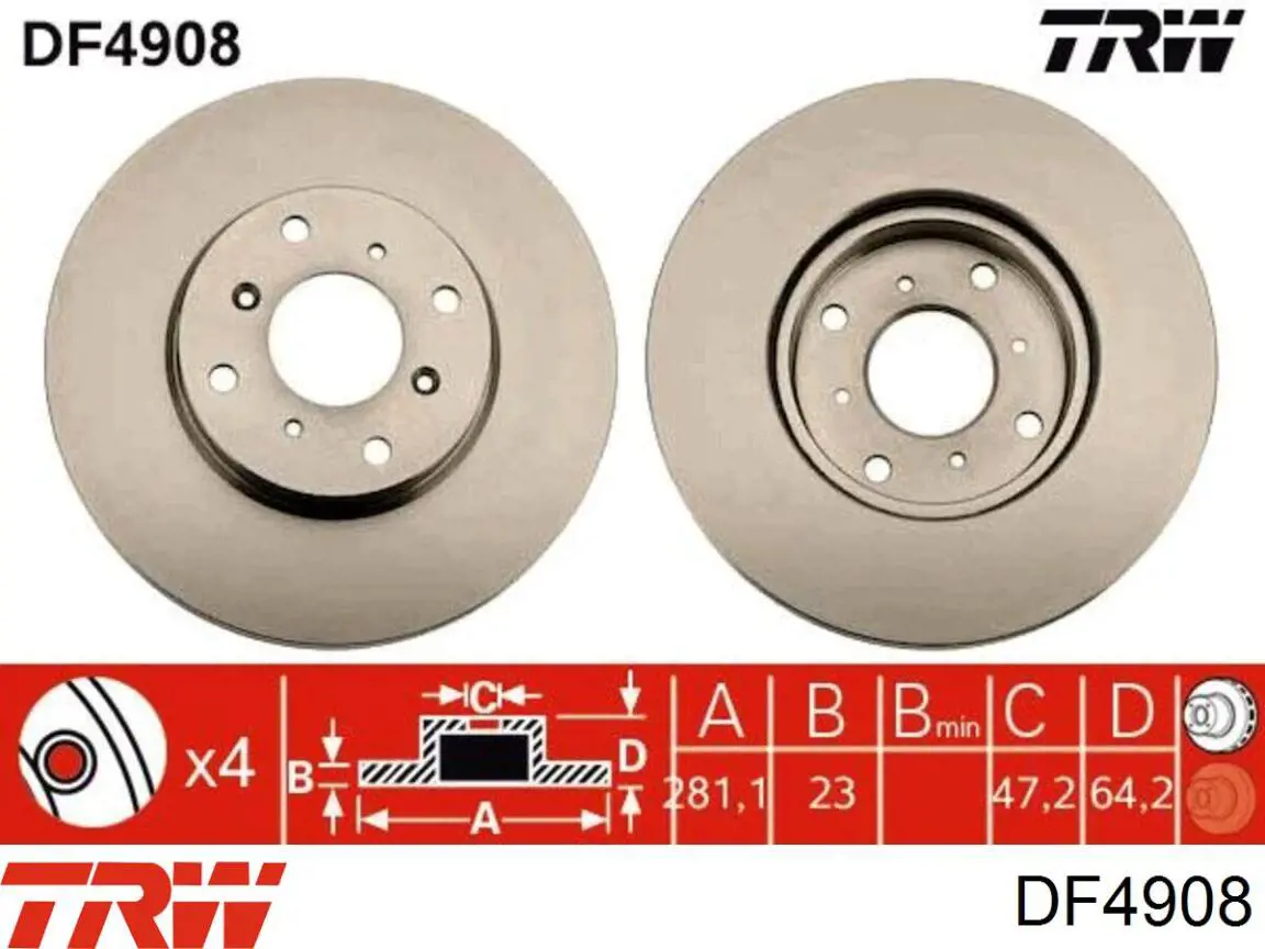 DF4908 TRW freno de disco delantero