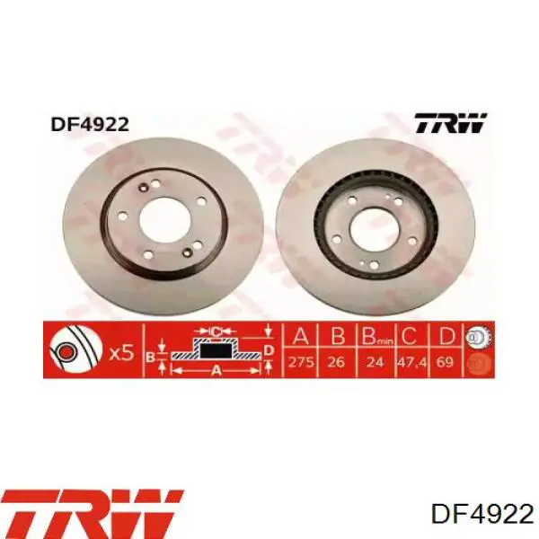 Disco de freno delantero TRW DF4922