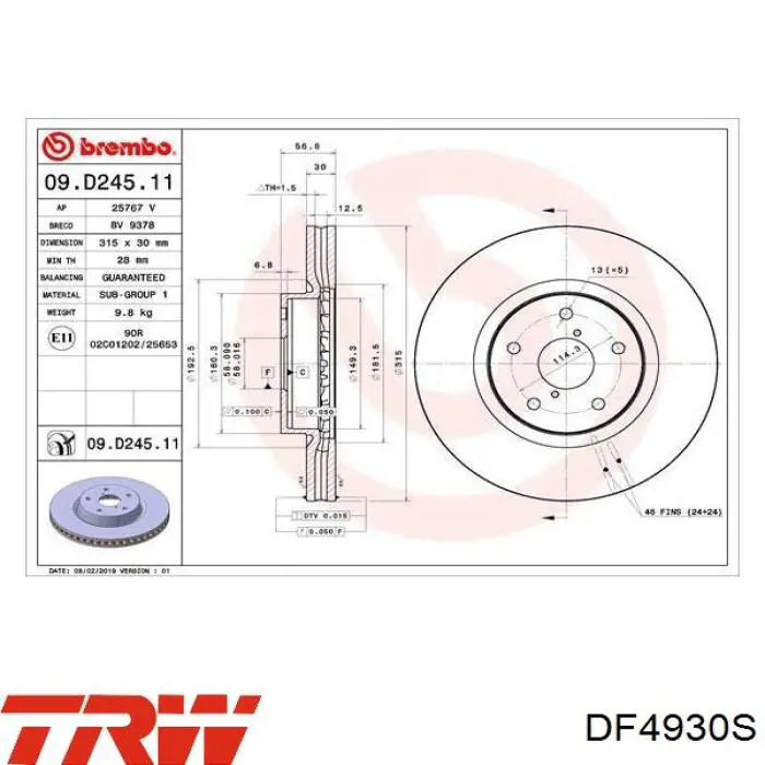 Disco de freno DF4930S TRW