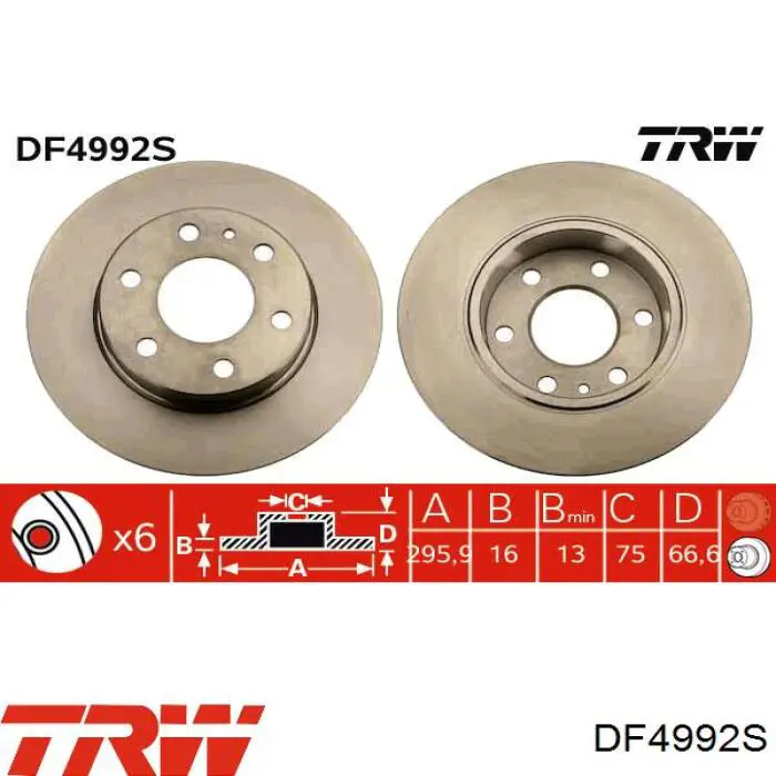 DF4992S TRW disco de freno trasero